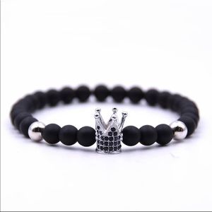 Men’s Black Onyx Silver Crown stretchy bracelet